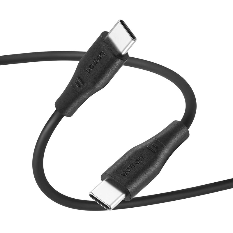 Betron USB-C To Type C Cable, Fast Charge Data Transfer Heavy Duty - 0.5 m, 1 m, 2 m, Black or White