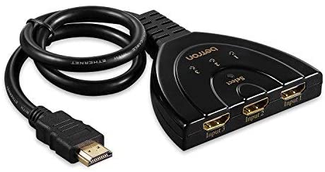 Betron 3 Way Pigtail HDMI Switch Gold Connectors Supports 4K 3D 1080P HD Plug Play Manual