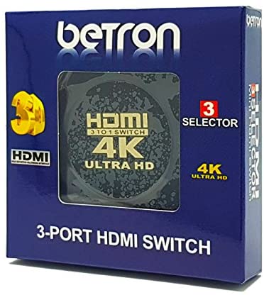 Betron HDMI Mini Switch Box 3 Port HDMI Switcher Plug Play Supports 4K 3D 1080P HD Ideal for Sky PS4