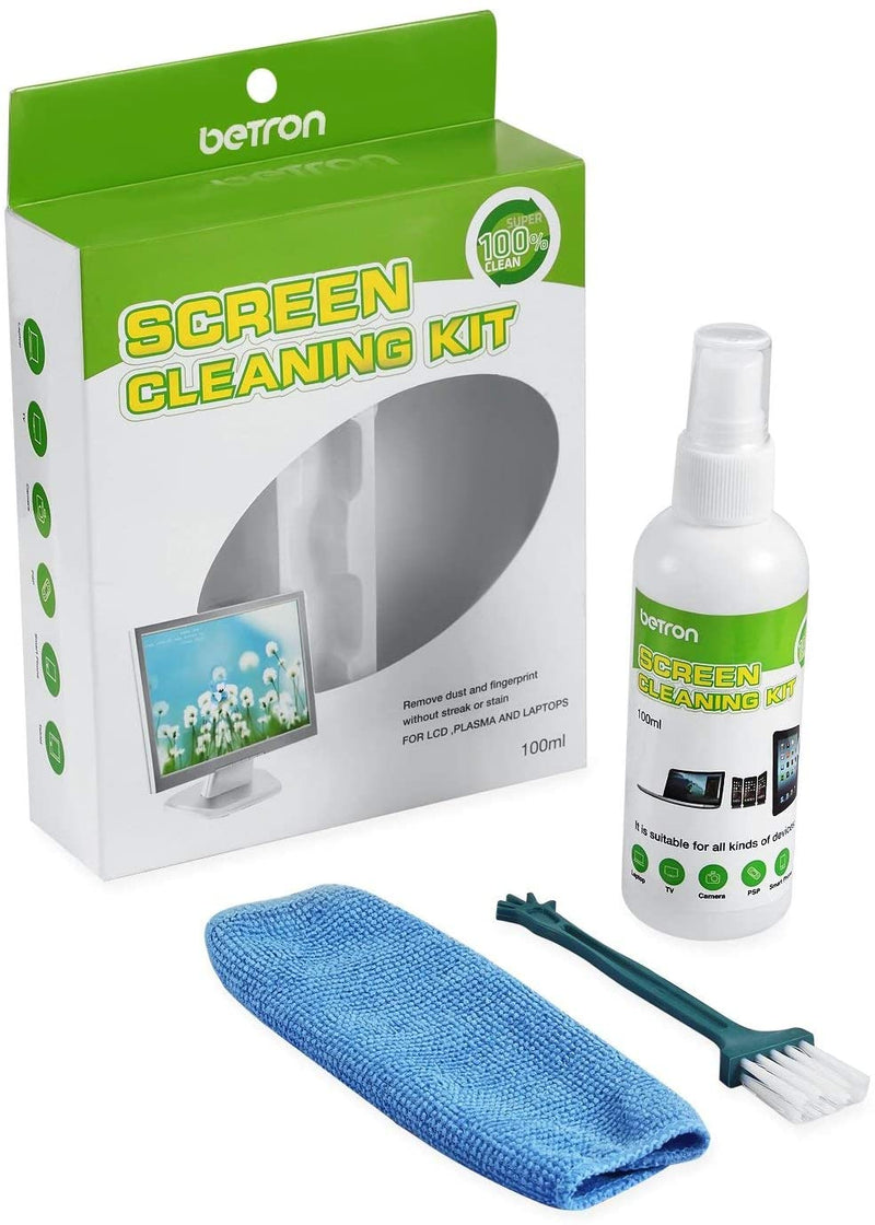 Betron Screen Cleaner 100ml Cleaning Brush and Fine Microfibre Towel for PC, LCD, LED, TFT, HD TV's