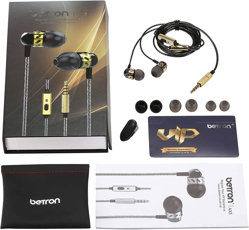 Betron AX5 Earphones with Microphone, Noise Isolating, Bass Driven Sound, Portable In Ear Headphones with Silicon Earbuds and Carry Case